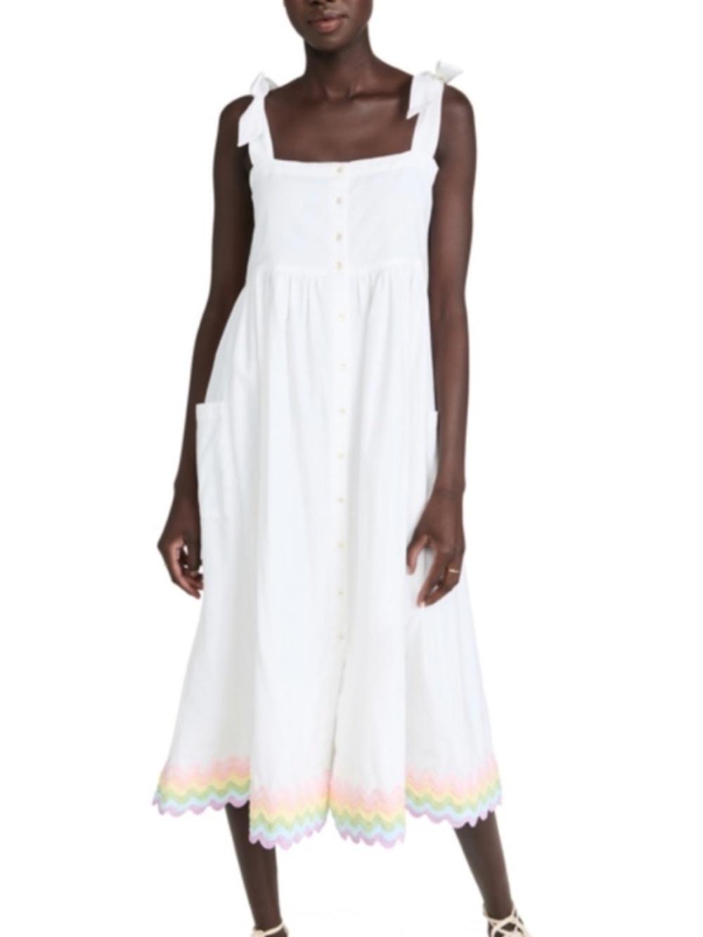 Juliet Dunn London sz 1 tie shoulder ricrac trim midi dress 4 6